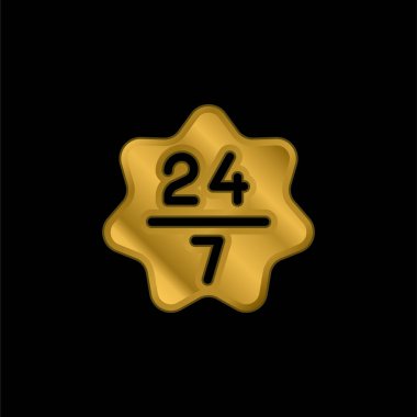 7 / 24 altın kaplama metalik simge veya logo vektörü