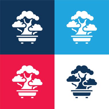 Bonsai mavi ve kırmızı dört renk minimal simge kümesi