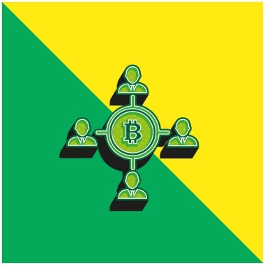 Bitcoin ve Kullanıcı Bağlantıları Yeşil ve sarı 3D vektör simgesi logosu