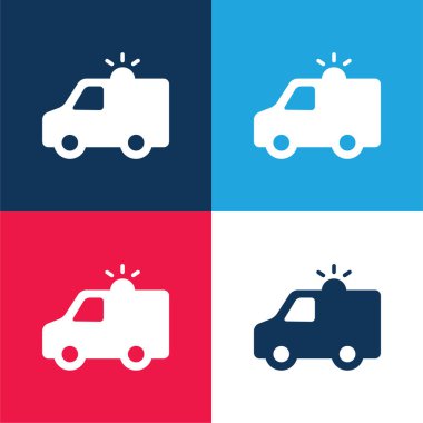 Açık mavi ve kırmızı dört renk simgesi olan ambulans