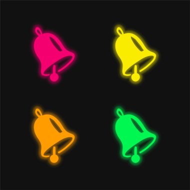 Çan dört renk parlayan neon vektör simgesi
