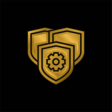 Anti-Virüs altın kaplama metalik simge veya logo vektörü