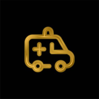 Ambülans altın kaplama metalik simge veya logo vektörü