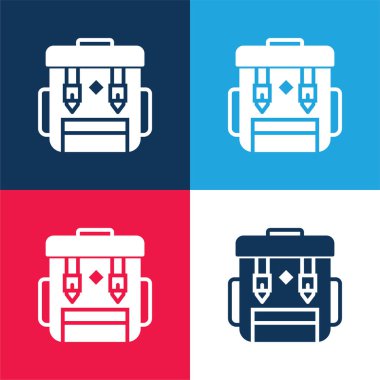 Sırt çantası mavi ve kırmızı dört renk minimal simgesi seti