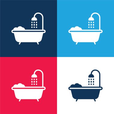 Bathtub blue and red four color minimal icon set clipart