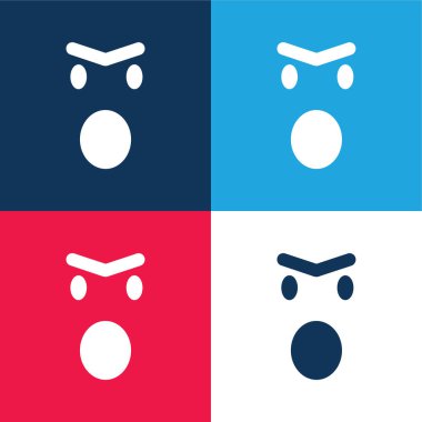 Kızgın Duygusal Yüz Açık Ağızlı Yuvarlak Meydan Dış Hattı Mavi ve Kırmızı Minimum Renk Simgesi