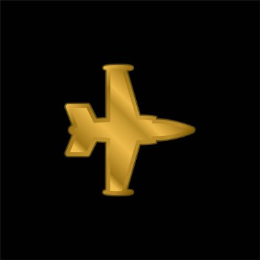 Uçak silueti altın kaplama metalik simge veya logo vektörü