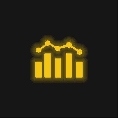 Bar Chart And Polyline yellow glowing neon icon clipart