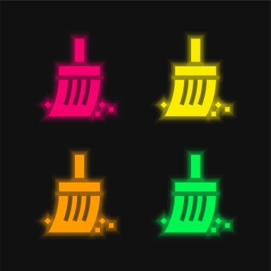 Archeology four color glowing neon vector icon clipart
