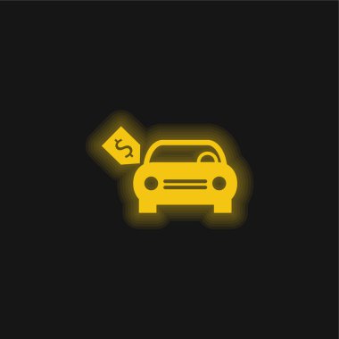 Brand New Car With Dollar Price Tag yellow glowing neon icon clipart
