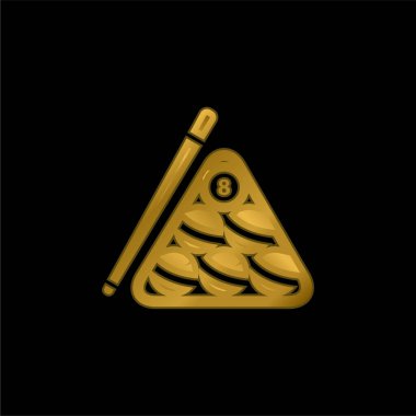 Üçgen içinde bilardo topları ve bir kenarda altın kaplama metal ikon ya da logo vektörü