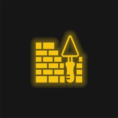 Tuğla Duvar sarı parlak neon simgesi
