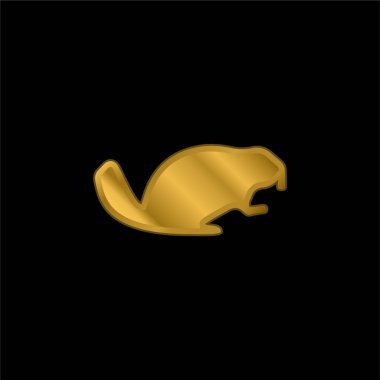 Beaver Facing Right gold plated metalic icon or logo vector clipart