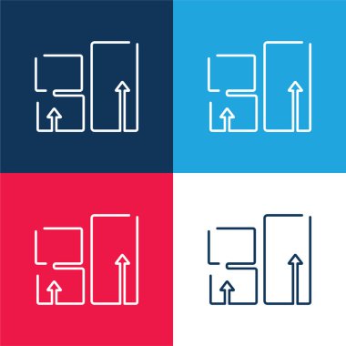 Kutular Yığını Ultra İnce Çizgiler Mavi ve Kırmızı Dört Renk minimal simgesi