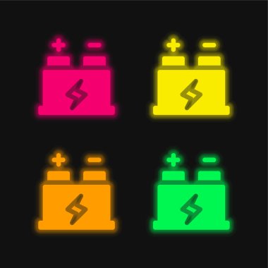 Pil dört renk parlayan neon vektör simgesi