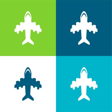 Aeroplane With Four Big Motors Flat four color minimal icon set clipart