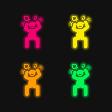 Angry Man four color glowing neon vector icon clipart