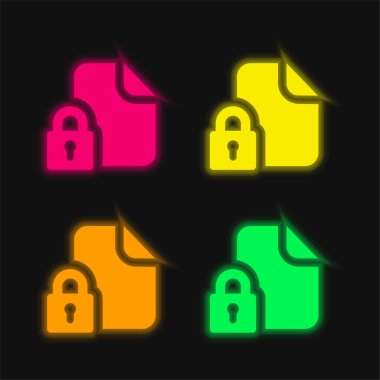 Blocked File four color glowing neon vector icon clipart