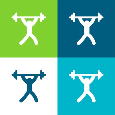 Barbell Flat four color minimal icon set clipart