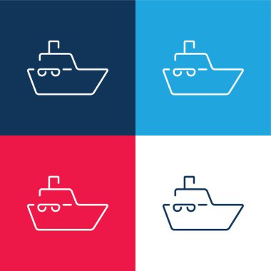 Tekne Ultrathin. Mavi ve kırmızı. Minimum renk simgesi seti.