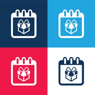 Birthday Giftbox On Reminder Calendar Page blue and red four color minimal icon set clipart