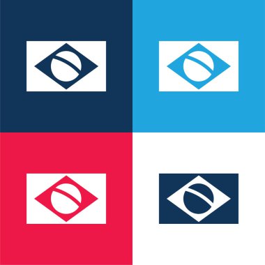 Brezilya Bayrağı mavi ve kırmızı dört renk minimal simge seti