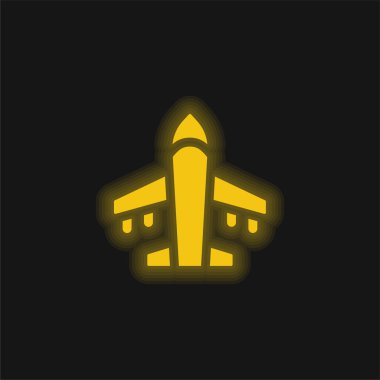 Uçak sarı parlayan neon simgesi