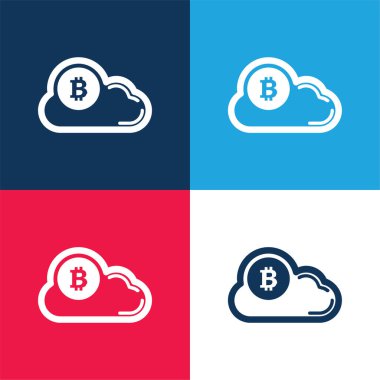 Bitcoin Bulut mavi ve kırmızı üzerinde en küçük simge seti