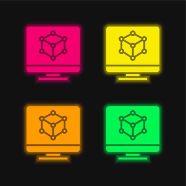 3d Modelleme dört renk parlayan neon vektör simgesi