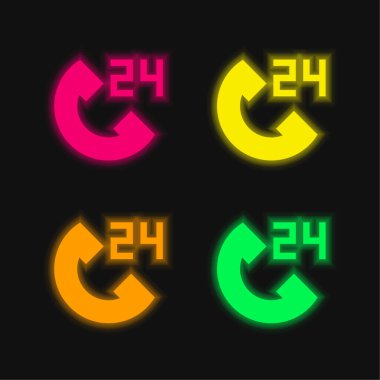 24 saat dört renk parlayan neon vektör simgesi