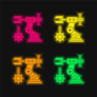 Assembly four color glowing neon vector icon clipart