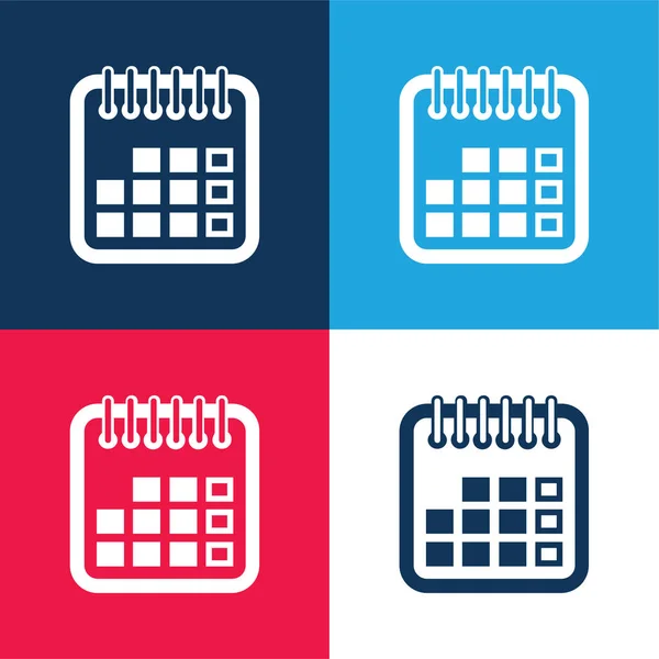 Annual Calendar Symbol Blue Red Four Color Minimal Icon Set — Stock Vector