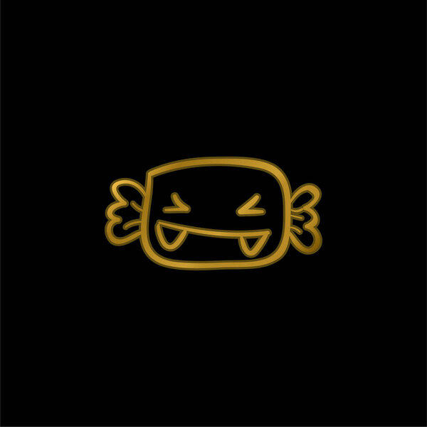 Alive Halloween Candy With Fangs gold plated metalic icon or logo vector