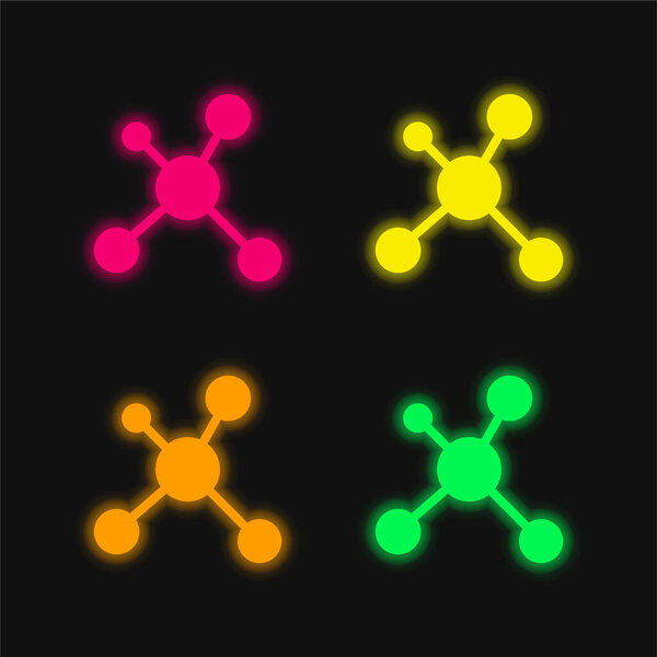 Атомы четырехцветный светящийся неоновый вектор значок
