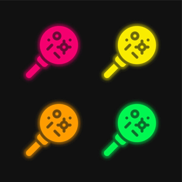 Bacteria four color glowing neon vector icon