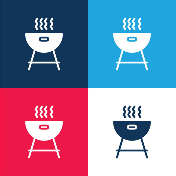 Barbecue blue and red four color minimal icon set