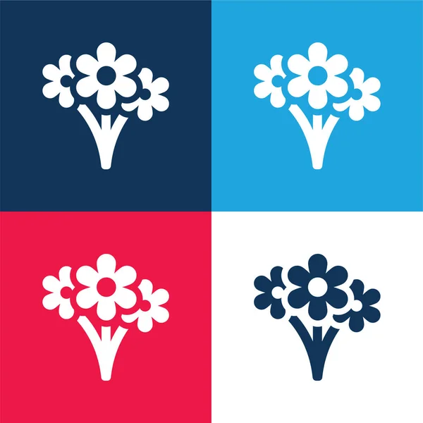 Bouquet Blau Und Rot Vier Farben Minimales Symbol Set — Stockvektor