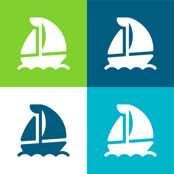 Boat Flat four color minimal icon set