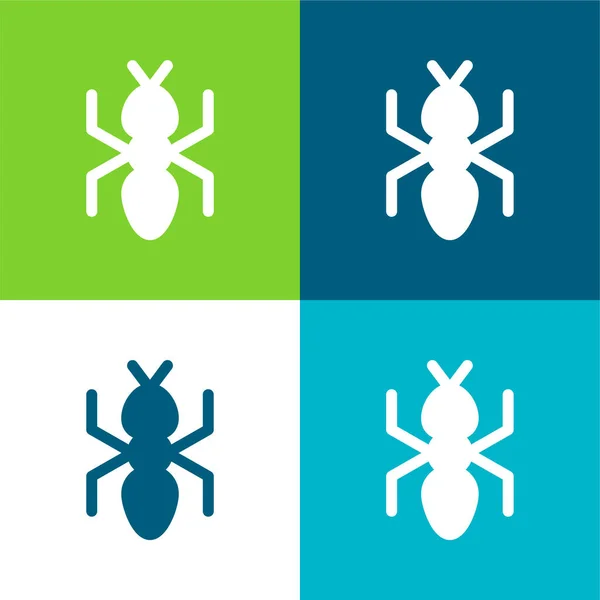 Ant Flat Four Color Minimal Icon Set — Stock Vector