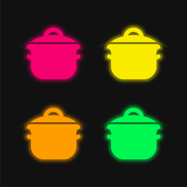 Big Pot four color glowing neon vector icon