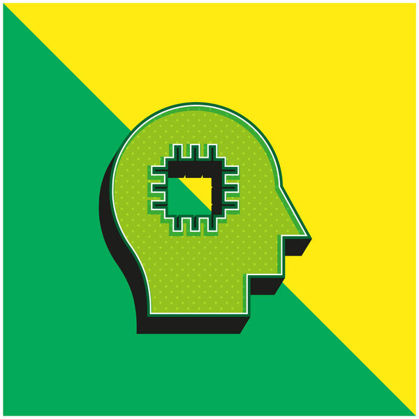 Брейн Зеленый и желтый современный трехмерный векторный логотип