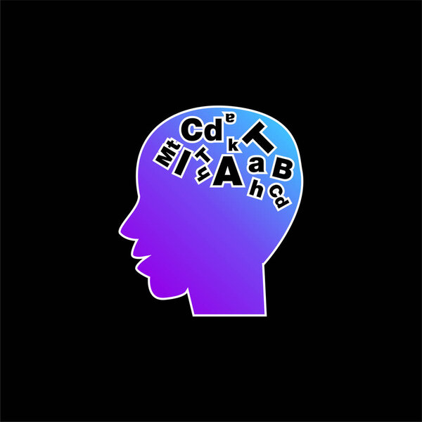 Bald Male Head Side View With Letters Inside blue gradient vector icon