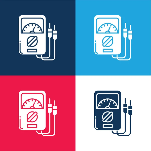 Ammeter Blue Red Four Color Minimal Icon Set — Stock Vector