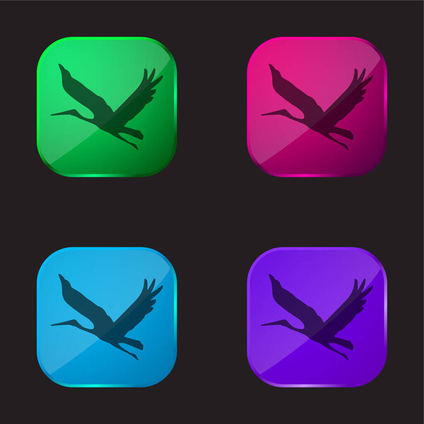 Bird Flying Shape four color glass button icon