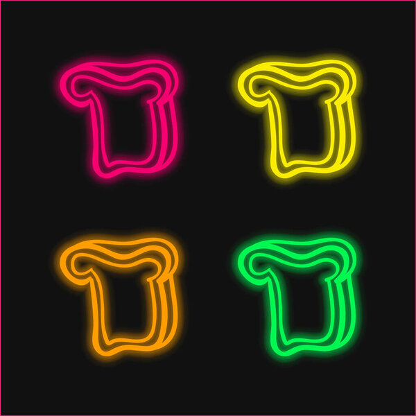 Хлеб Срез Рука нарисованная пища 4 цвета светящийся неоновый вектор значок