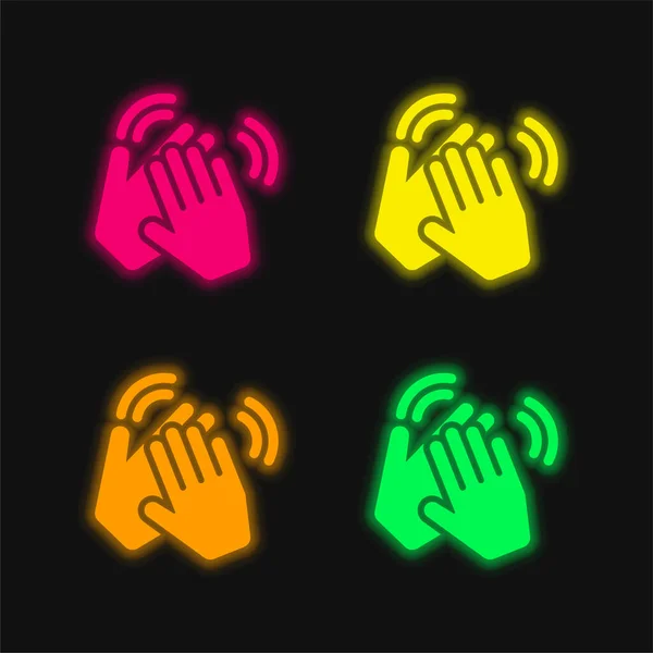 Applause Four Color Glowing Neon Vector Icon — Stock Vector