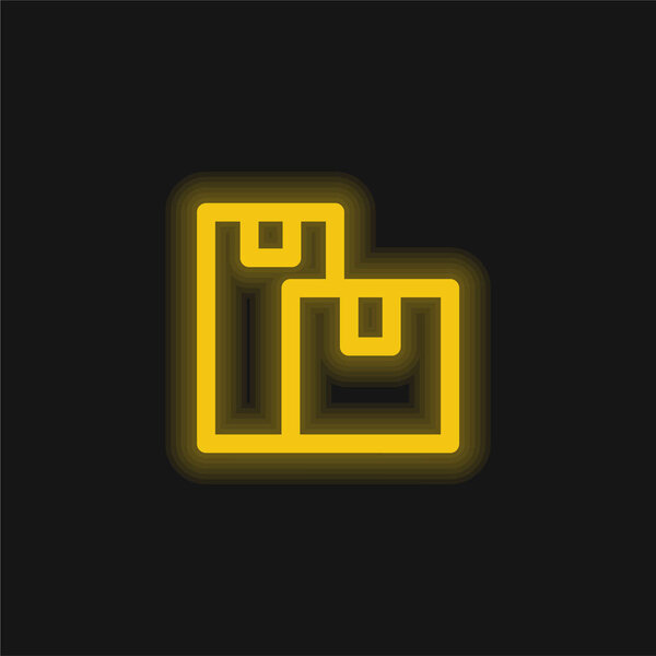 Boxes yellow glowing neon icon