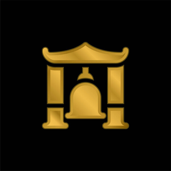 Bell gold plated metalic icon or logo vector