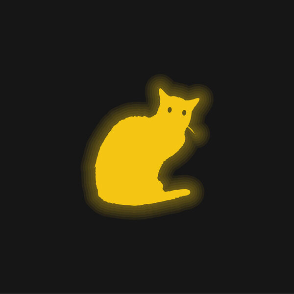 Black Cat yellow glowing neon icon
