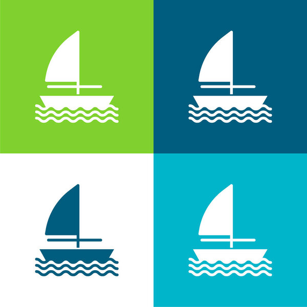 Лодка Плоский четырехцветный минимальный набор значков